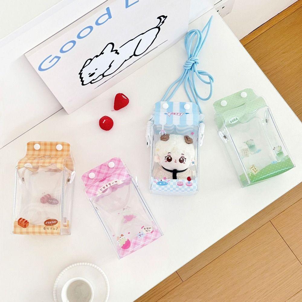 Cute Milk Doll Display Bag Transparent With Lanyard Doll Carrying Case Cartoon Zipper Storage Bag Doll Bag Decoration