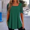 Summer New European and American Women's Square Neck T-Shirt Hollow Lace Sleeve Casual Top