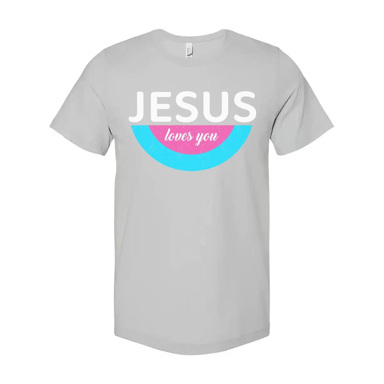 Jesus Loves You Unisex Christian Graphic Tee With Pastel Semicircle Design And C 2XL
