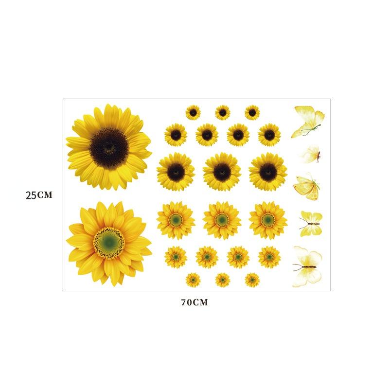 New 2Sheets 25x70cm Sunflower Self Adhesive Decorative Wall Stickers for Living Room Bedroom Kitchen Home Wall Decoration