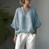 2026 Comfortable Plus Size European & American Casual Cotton Linen Drop Shoulder Loose Solid Color Women's Top