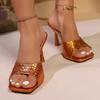 Fashion 2025 Summer New Fashion Women High Heels Slippers Square Toe Shoes for Women Design Elegant Open Toe Slingback Slides