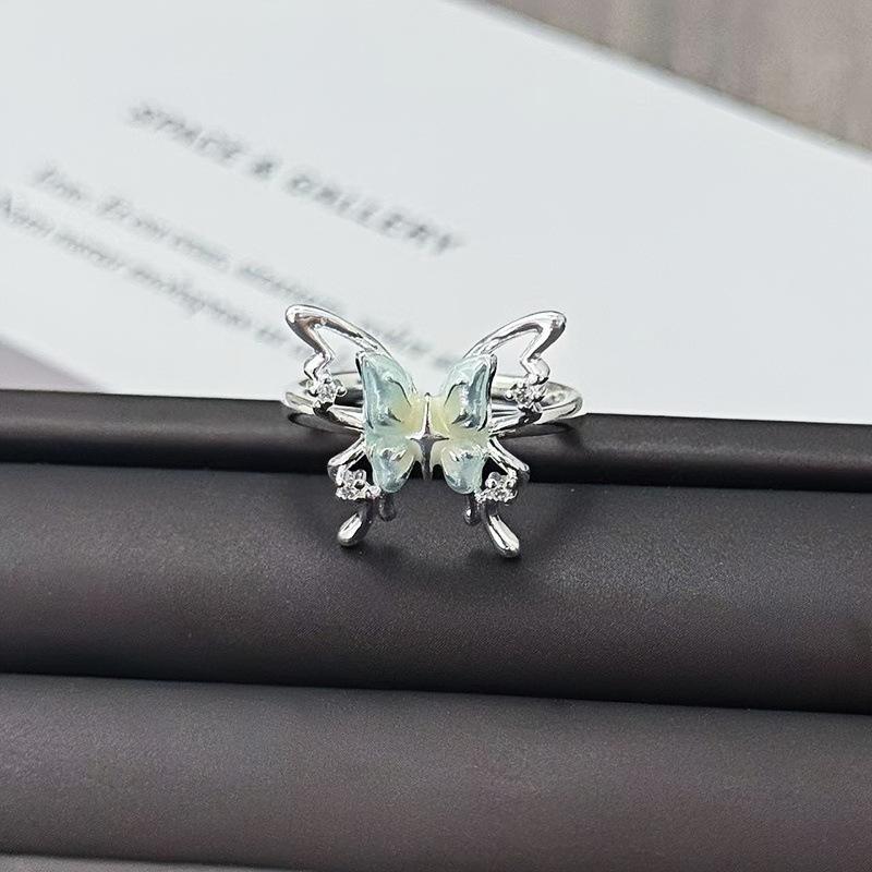 Korean Temperament Fashion Gentle Small Fresh Gradual Change Enamel Butterfly Open Ring Light Luxury Personality Sweet Ring Woman