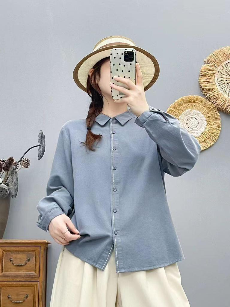 2025 Fall Collection: Korean-Style Embroidered Cotton Long Sleeve Casual Shirt