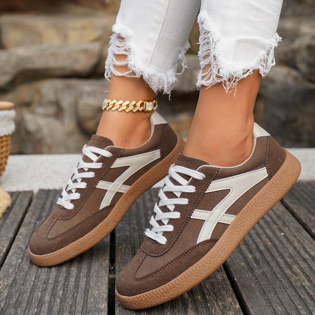 Mote Damesneakers Mote Casual Ballerinas Vulkaniserte Sko Mote Rund Tå Snøring Komfortable Flate Sko for Kvinner