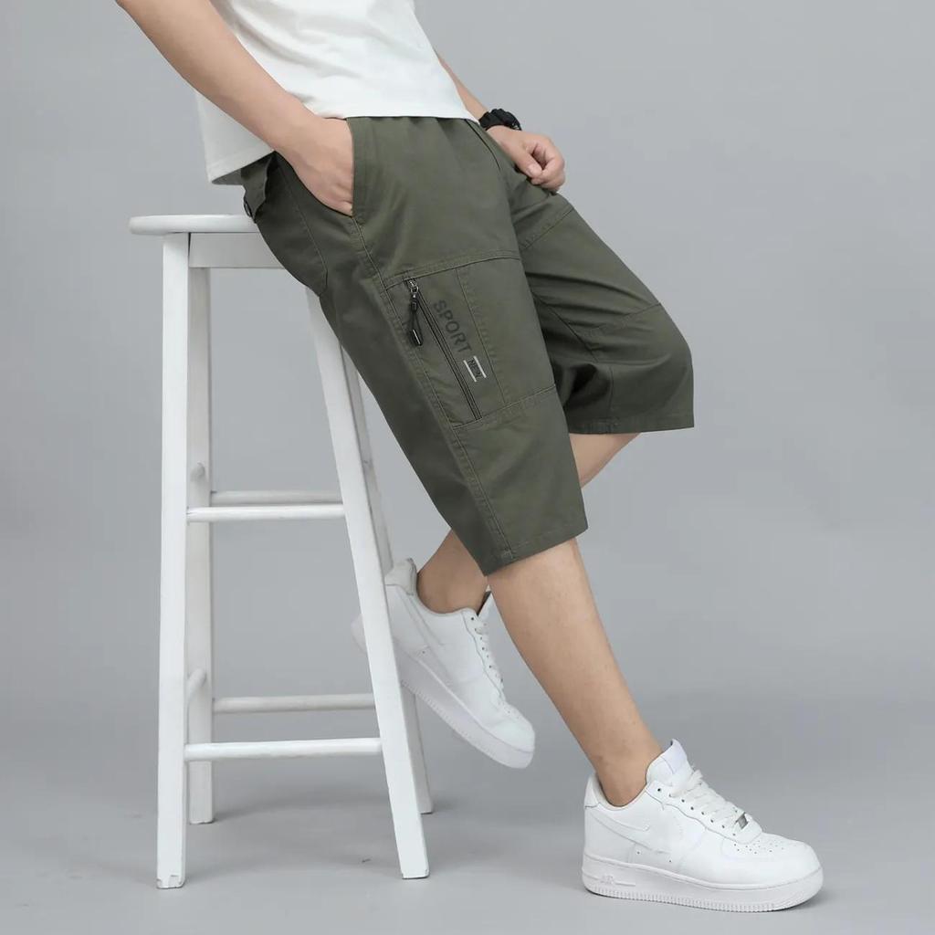 Pantaloncini da lavoro estivi da uomo con tasca con cerniera per escursionismo e sport, vita elastica, taglie forti sportive
