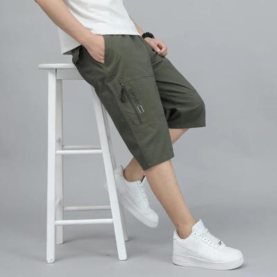 Herren Sommer Arbeitsshorts mit Reißverschlusstaschen für Wandern und Sport Elastischer Bund Sportliche Übergrößen-Shorts