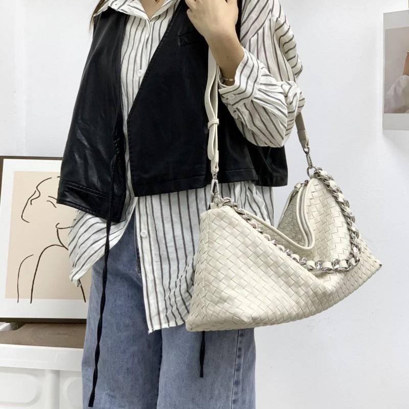 Large Capacity Woven Leather Tote Bag Chain Strap Crossbody Commuter Women