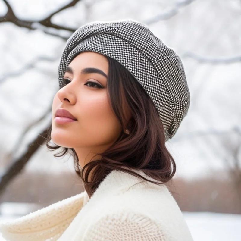 Semplice berretto di lana da donna per elegante signora invernale cappelli da donna in cotone scozzese vintage ottagonale casual autunno berretto