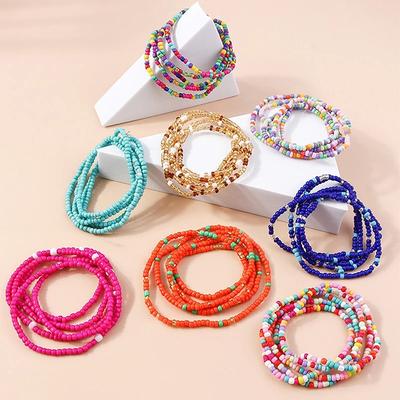 Bohemian Handmade Beaded Bracelets for Women Multi Layer Colorful Beads Bracelet Chain Girls Boho Jewelry Gifts