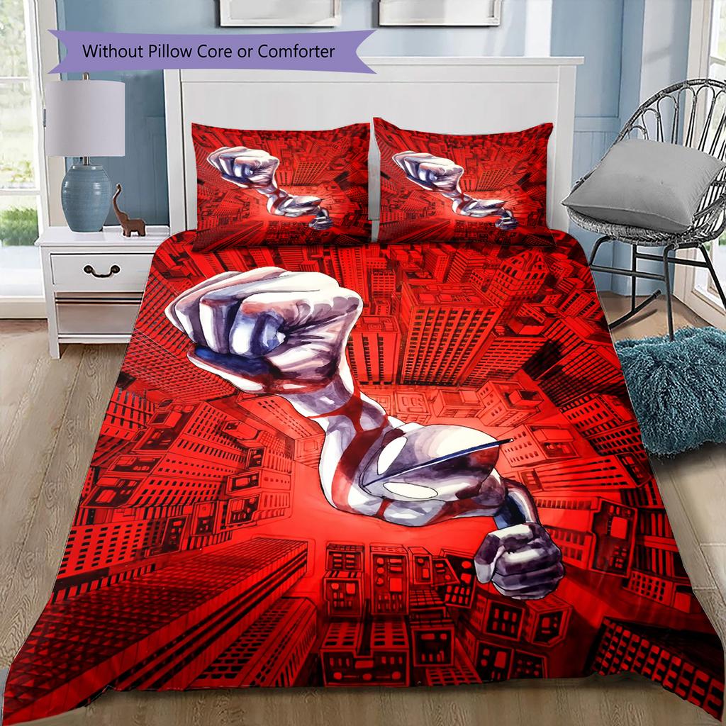 Ultraman Illustrations Bedding Set, 1 Duvet Cover & 2 Pillowcases, Suitable for Home Furnishing, Ideal Gift for Fans