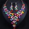 Gorgeous Colorful Crystal Flower Drop Collar Necklace Earring Luxury Wedding Jewelry Set Exaggerated Girl's Bridal Party Gift