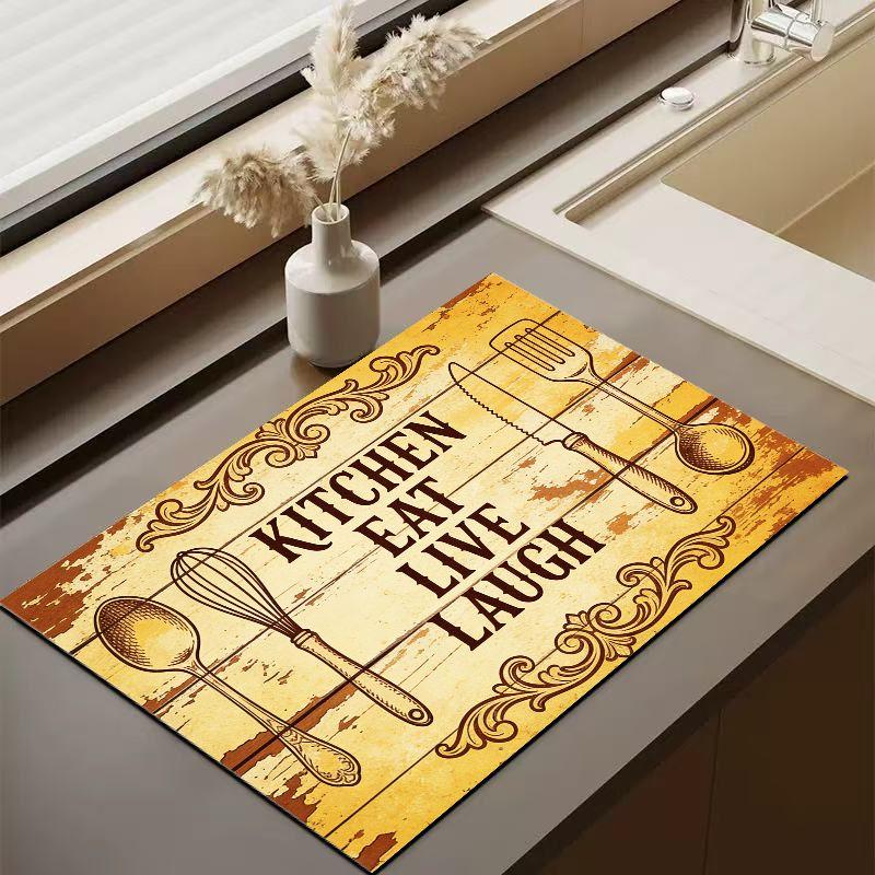 European Border Farmhouse Kitchen Mat Vintage Non Slip Waterproof Dish Drying Counter Decor Pad