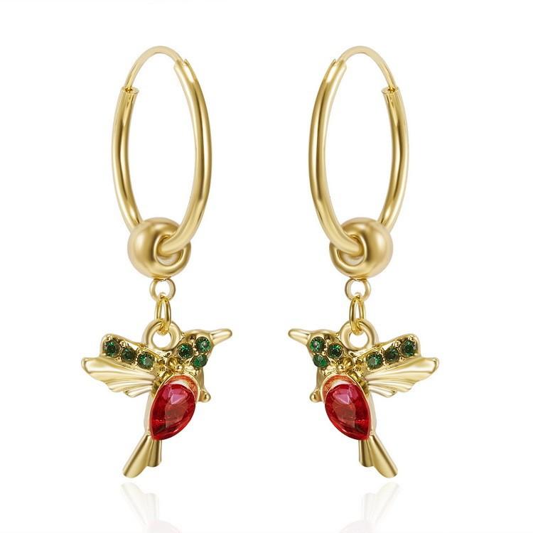 

Bird Earrings Alloy Water Drilling Retro Hummingbird Hoop For Gift Shops красный