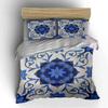 Blue Floral Mosaic Pattern Bedding Duvet Cover Set Duvet Cover Pillowcases  (1*Duvet Cover 2*Pillowcases, Without Duvet Insert)