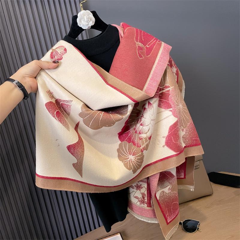 Thickened Warm Imitation Cashmere Scarf Women'S Autumn And Winter Chinese Style Floral Temperament Versatile Shawl To Keep Out The Cold Neck Scarf