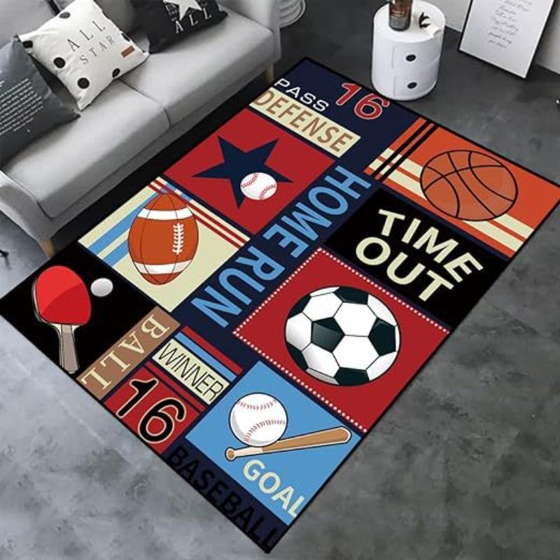 Athletic Sports Rugs Multi Sport Design Football Basketball Baseball Pattern for Game Room Home Decor