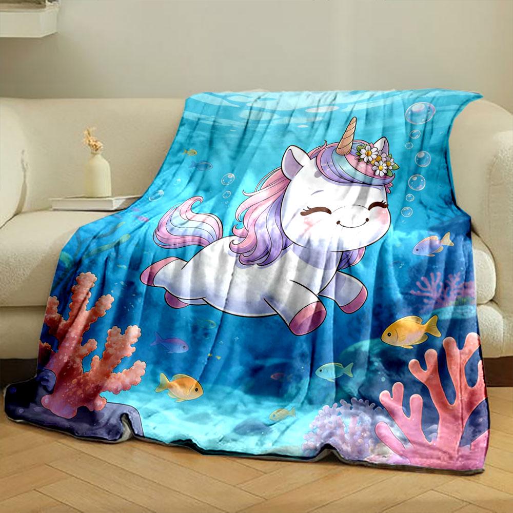 Multiple Sizes Cute Cartoon Unicorn Print Blanket Home Travel Camping for Adults and Kids Luxury Gifts Picnic Blanket