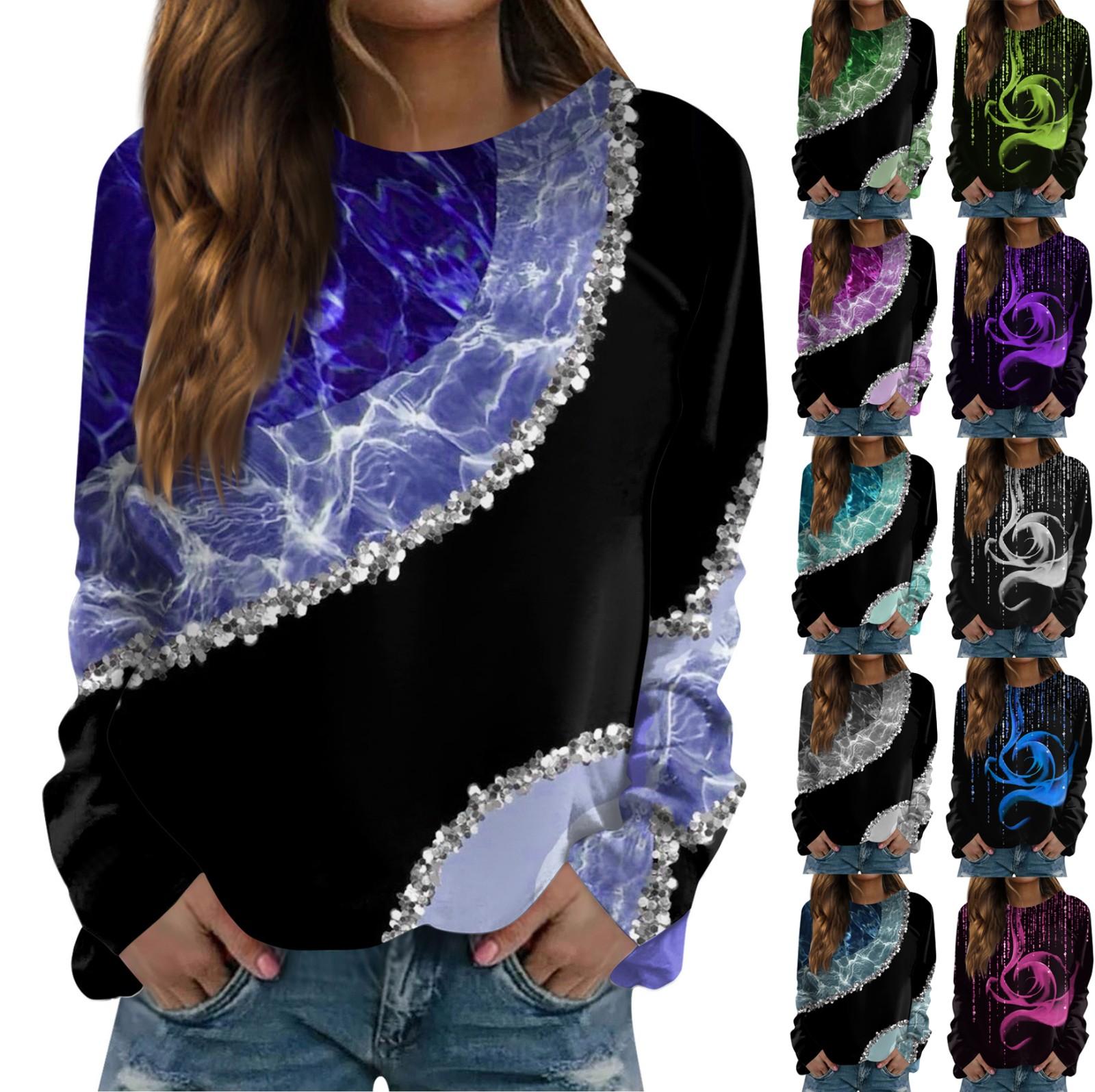 

Женская мода, повседневная толстовка с круглым вырезом и цветочным принтом, топы с длинными рукавами, топы с круглым вырезом