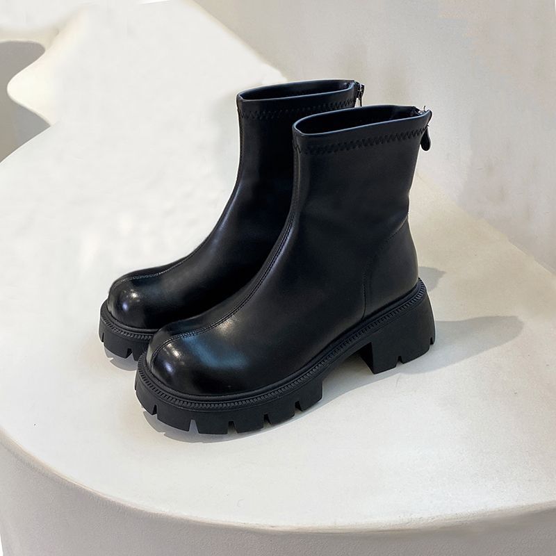 Thick-soled thin boots fairy versatile 2025 new short Chelsea boots soft leather thick heel short boots Martin boots