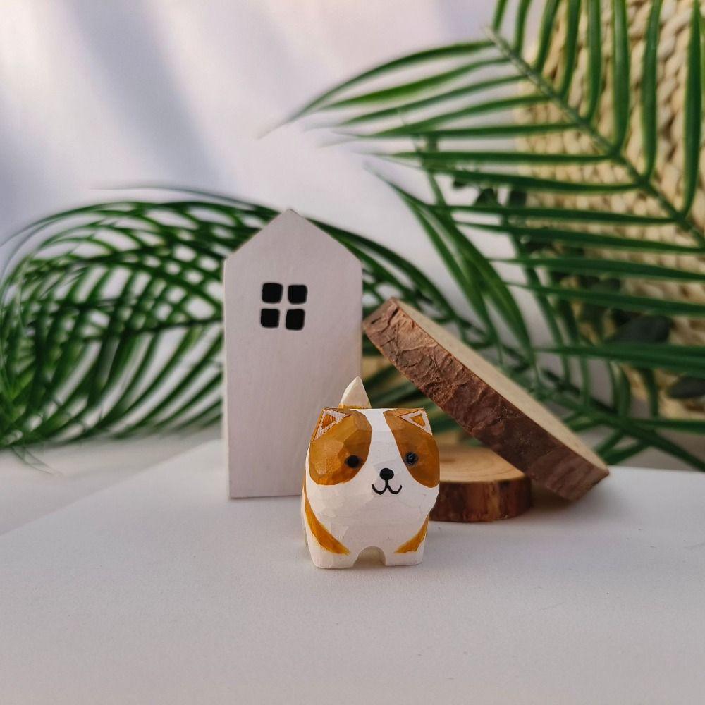 

Cute Cat Dog Statues Mini Kitten Sculpture Hand Carving Wooden Animal Figurine Birthday Holiday I