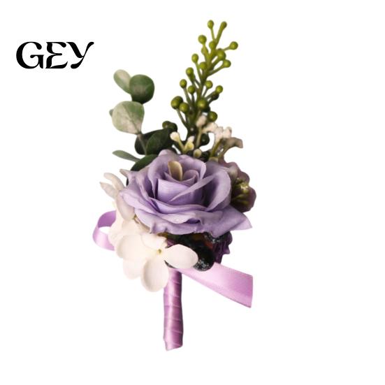 Durable Suit Pin Purple Wedding Boutonniere, Artificial Silk Flower Lapel for High-end Brooch Groom Bride Parents, Romantic Wrist Corsage Bridal Party