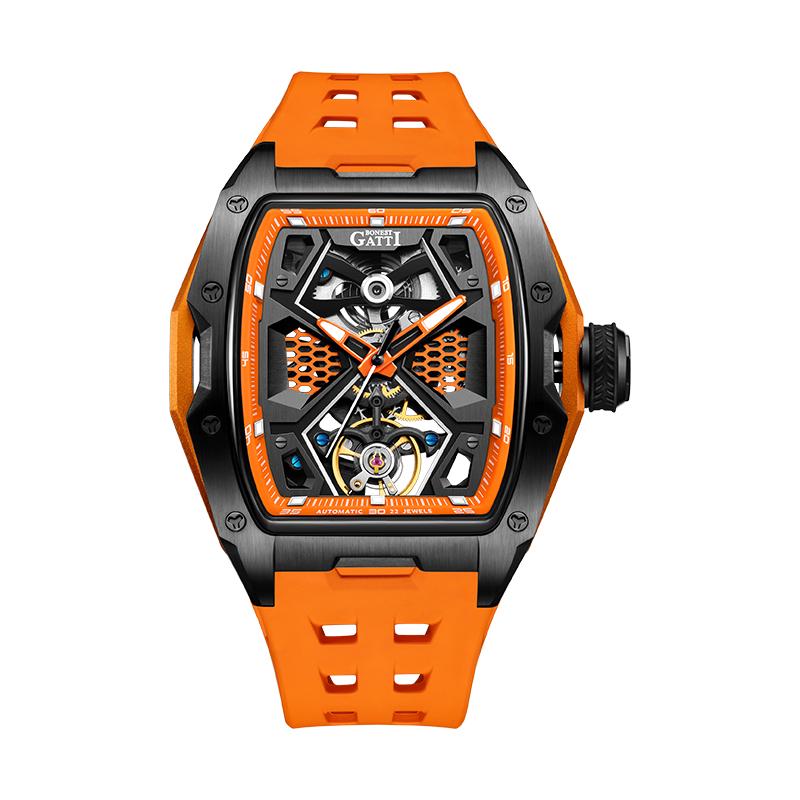 BONEST GATTI BG5501 Automatic Mechanical Watch Men Skeleton Waterproof Luminous Dial Tonneau Wristwatch