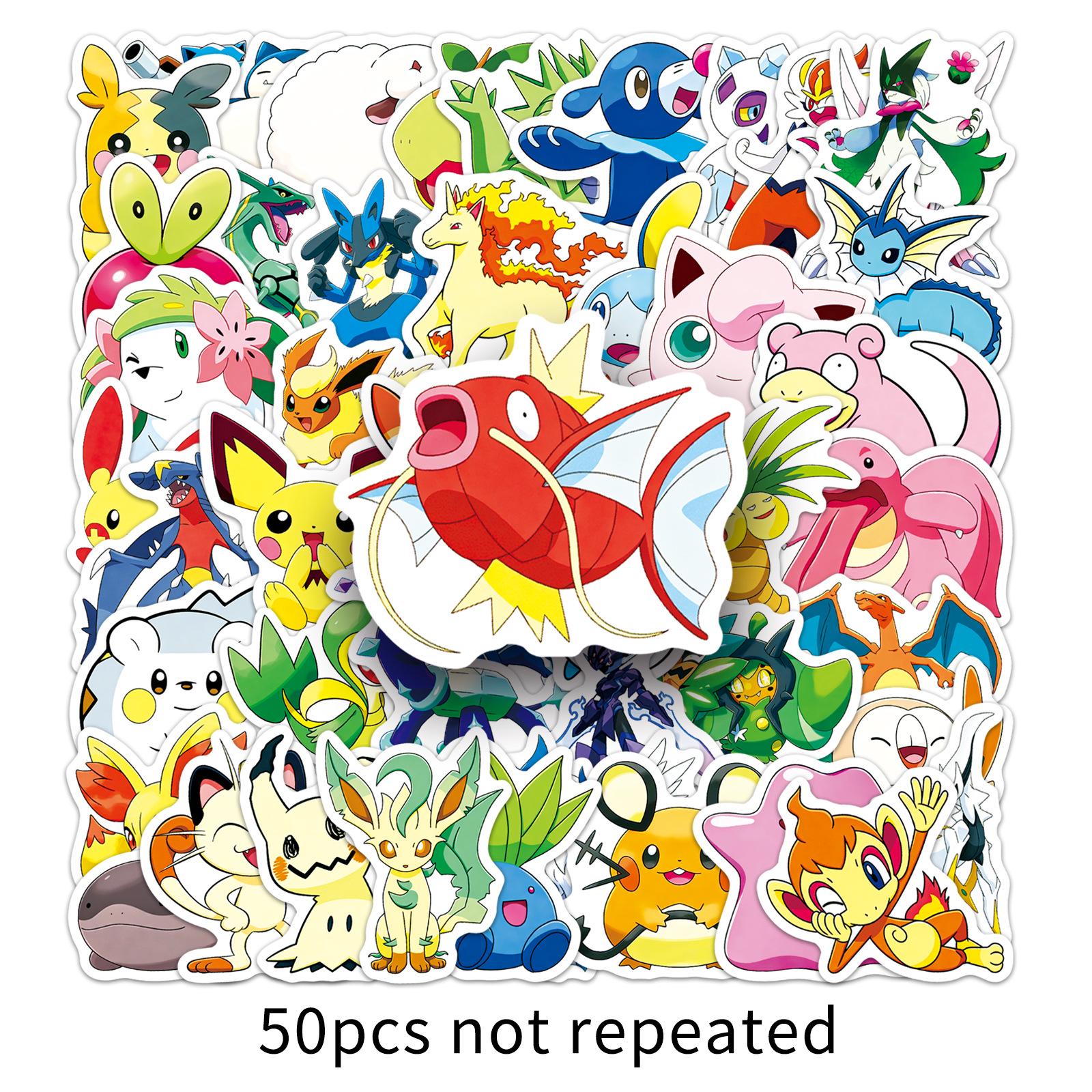 50 Pokemon-Themed Waterproof Graffiti Stickers for Phones, Skateboards, and Refrigerators.