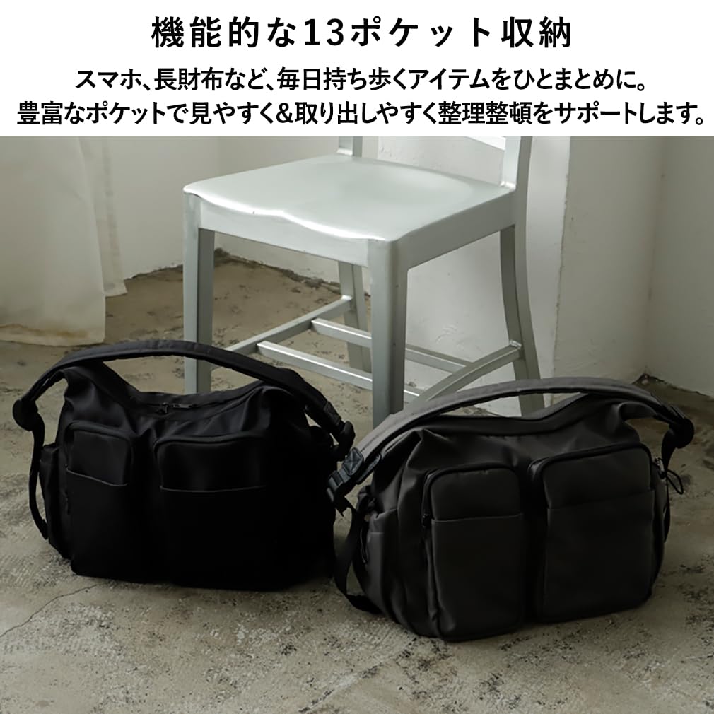 VITAFELICE Nylon Shoulder Bag for Men and Women 13-Pocket (inb-10201z) (Black)