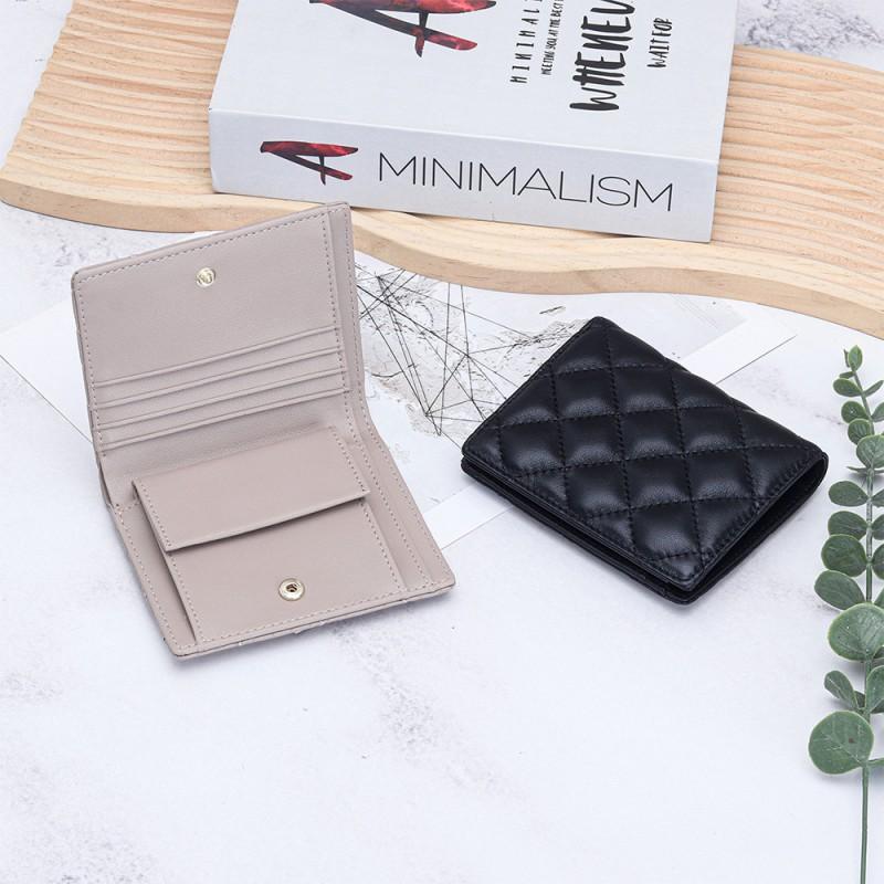 Genuine Leather Short Wallet Women's Sheepskin Diamond-shaped Style Folding Small Multifunctional Change Purse