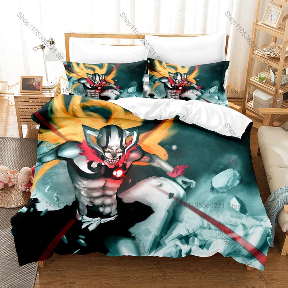 Cool Minimal Japanese Shinigami Samurai Sketch Bedding Set Duvet Cover + 2 Pillowcases Dark Black Purple Vintage Bedroom Decor