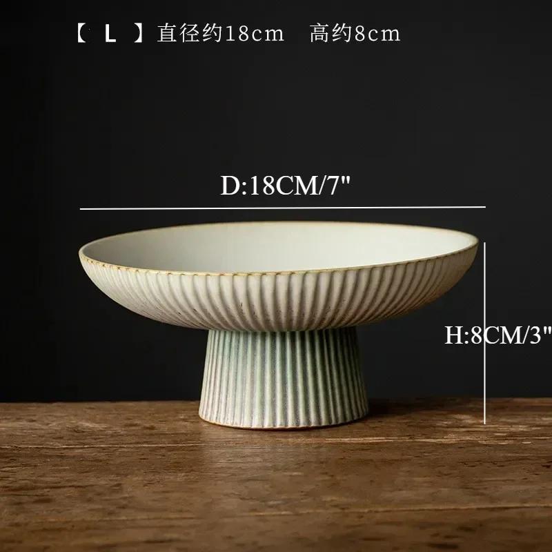 Haushalt Vintage Obstteller Keramik Snackschale Japanische Hoher Fuß Nussteller Speiseteller Wohnzimmer Süßigkeitsschale Küchenzubehör