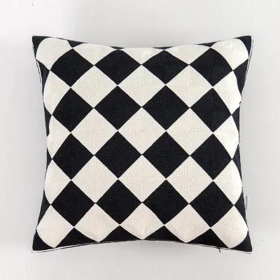 Home Decorative Embroidered Cushion Cover Black White Canvas Cotton Square Embroidery Pillow Cover 45X45Cm For Sofa Bed Chair