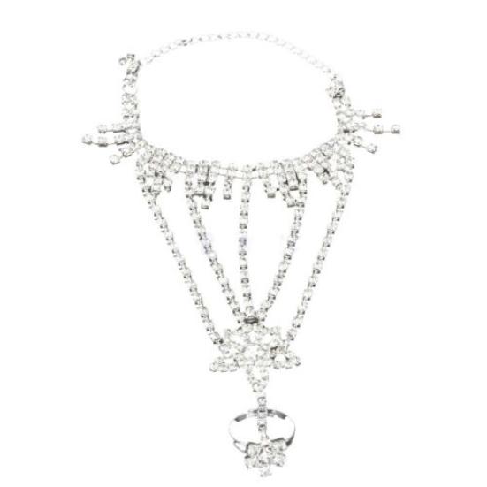 Bridal Wedding Crystal Rhinestone Slave Bracelet Wristband Harness & Ring Cuff