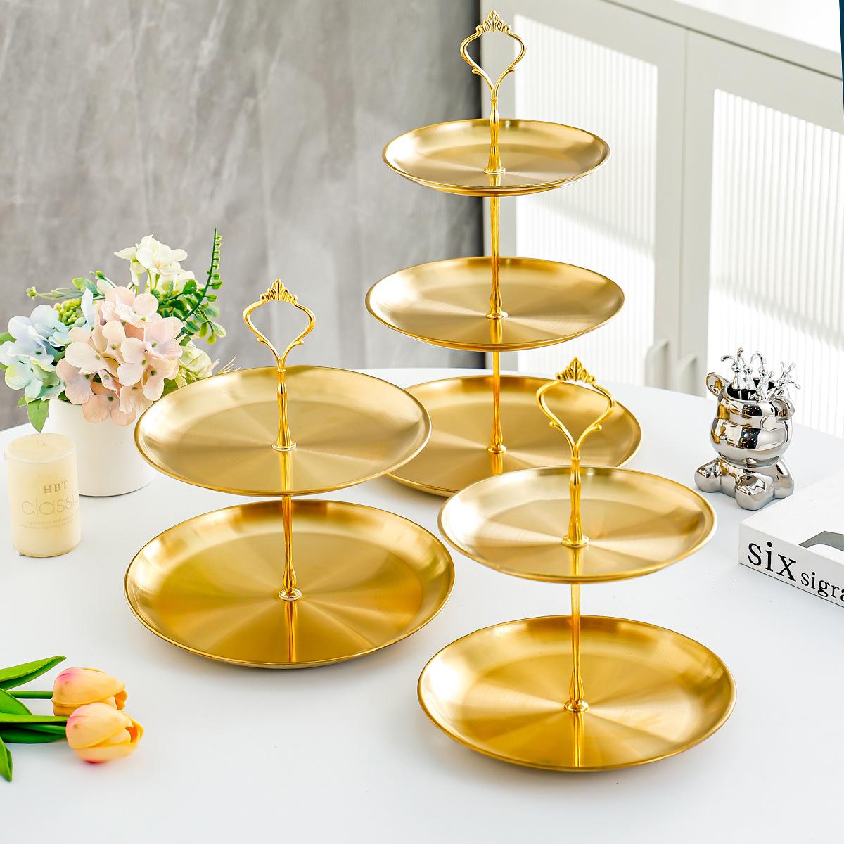 1Pc, Three-layer Stainless Steel cake Tray, Cake, Snack Plate, Birthday, Wedding Party Dessert Stand, Table Dessert Display Stan