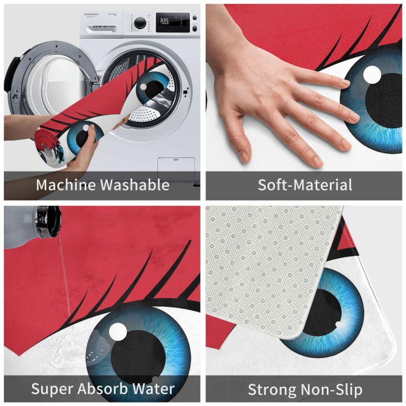 Cute Girl Eyes Print Welcome Door Mat Funny Non Slip Indoor Front Entrance Floor Mat Soft Flannel Rug for Bathroom Kitchen Porch
