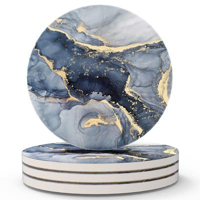 HAOCOO Stylish Ceramic Coasters with Marble Pattern and Cork Backing, Round, Set of 4, for Mugs and Tea, Insulating, Better Than Diatomaceous Earth,