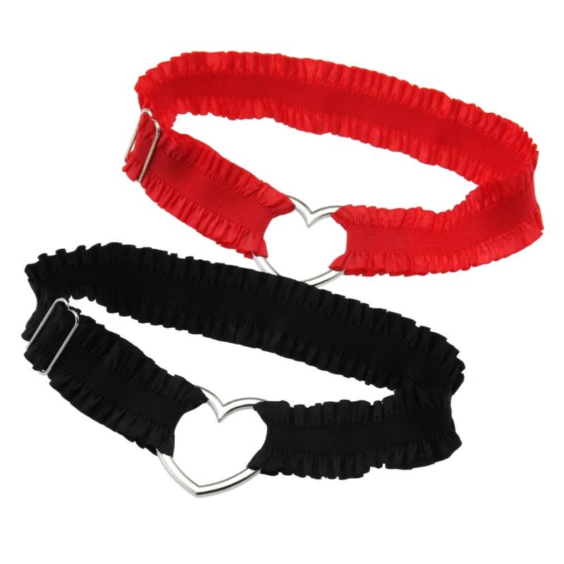 Gothic Oberschenkelstrumpfband Herz Spitze Gerafft Beinband Verstellbares Cosplay-Accessoire Oberschenkelkette Bequem Modische Beinbekleidung