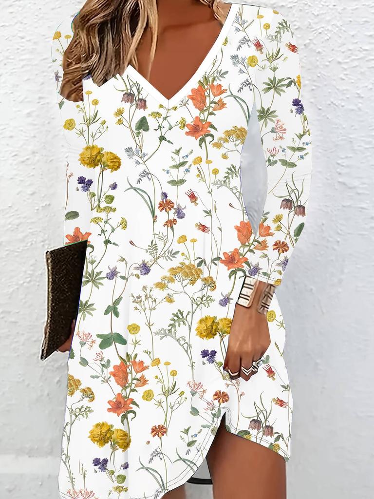 3D Flower Printed Long Sleeves Dress Exclusive Trendy Item for Women in Autumn & Winter