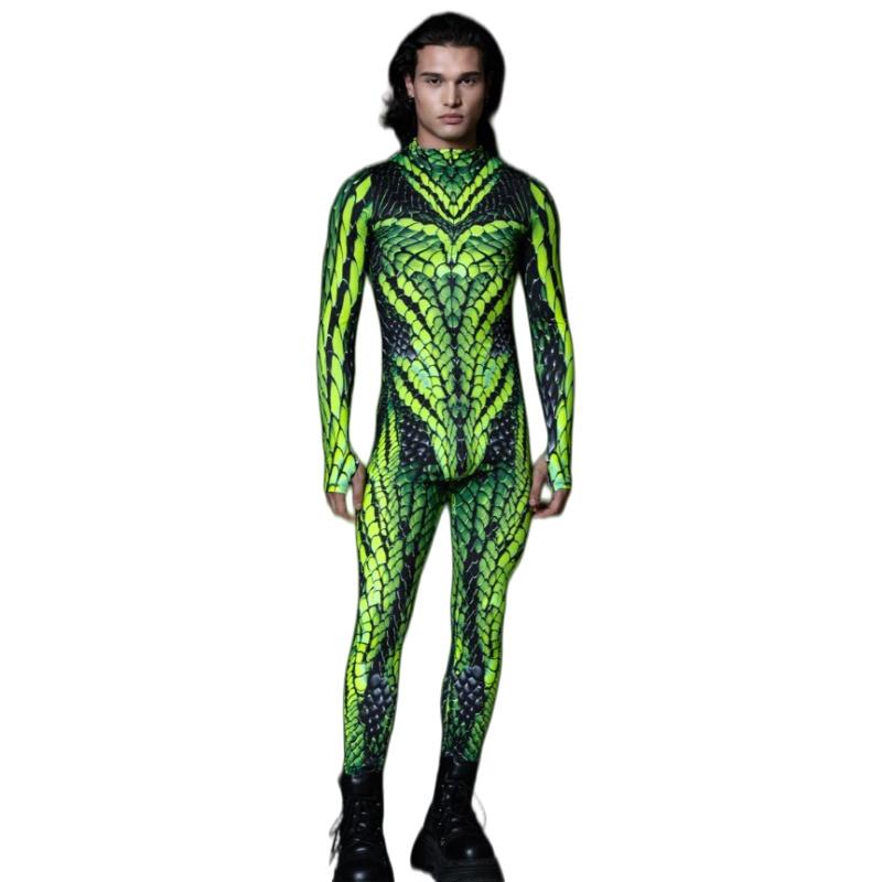 Женский Мужской Зеленая Змея 3D Цифровая Печать Хэллоуин Вечеринка Костюм для Ролевой Игры Косплей Костюм Карнавал Комбинезон S