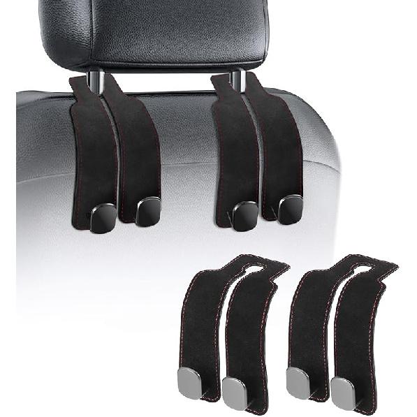 SeatHooker Leather Car Headrest Hangers, Car Headrest Hooks For Purse And Bags, 2-In-1 Leather Car Seat Back Storage Hook, Anti-Slip Purse Holder For Black-2 pack