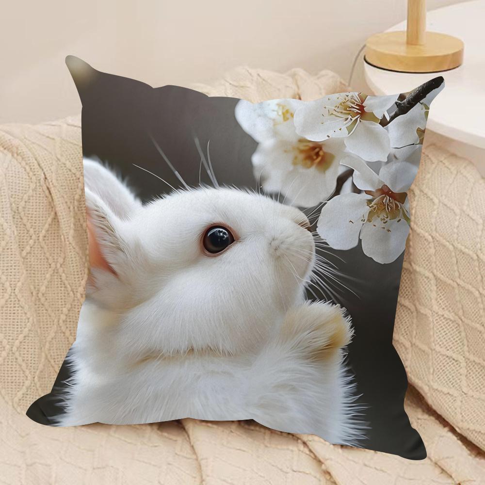 Cute Rabbit Cushion Cover Soft Plush Fabric Double-Sided Printed Sofa Cushion Cover For All Seasons Home Decor Gift