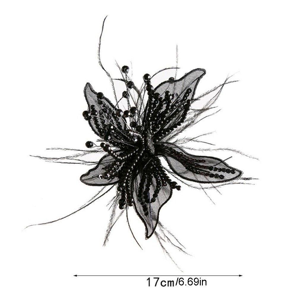 Vintage Sequin Lace Feather Hair Clip Mesh Beads Flower Hairpin Headwear Edge Clip Bridal Wedding Headwear Girl/Women