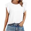 Women Solid Color Waffle Crew Neck Loose Short Sleeve Casual T Shirt Top
