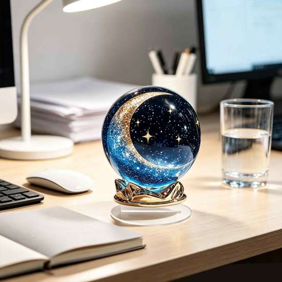 Decorative Acrylic Spheres Moon Star/Fairy Crystal Ball Ornament, Sphere for Bedroom Living Starry Sky Gifts Room Desk Decor, Exquisite Decoration