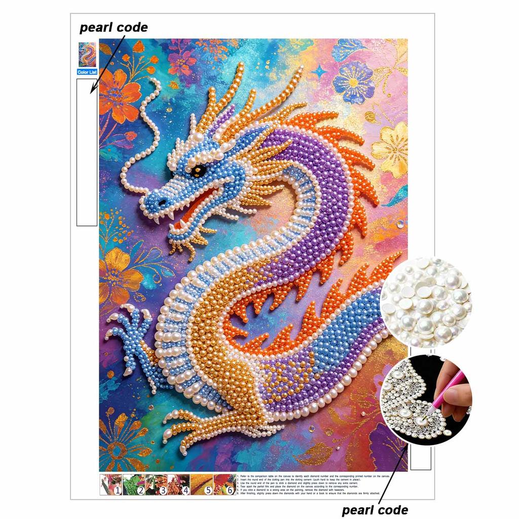 Pearl Painting 5D DIY Colorful Chinese Dragon Gemstone Art Diamond Painting Kit for Adults/Beginners Gift Ideas Home Decor Wall Art Craft
