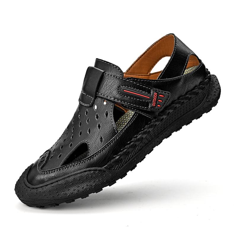 Herren-Sandalen aus echtem Leder, handgenäht, atmungsaktiv, lässig, weich