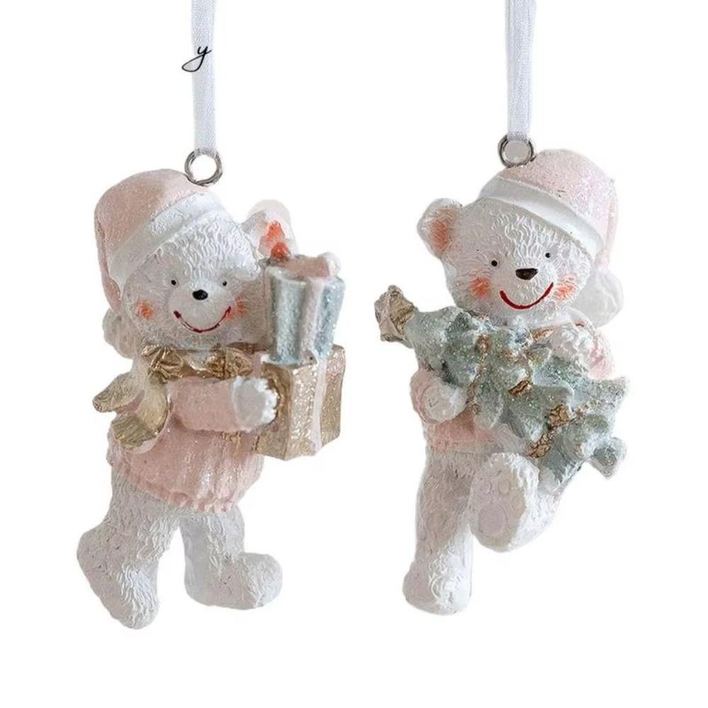 2PCS Couple Bear Cute Resin Christmas Bear Resin Decorative Pendants  Party Supplies