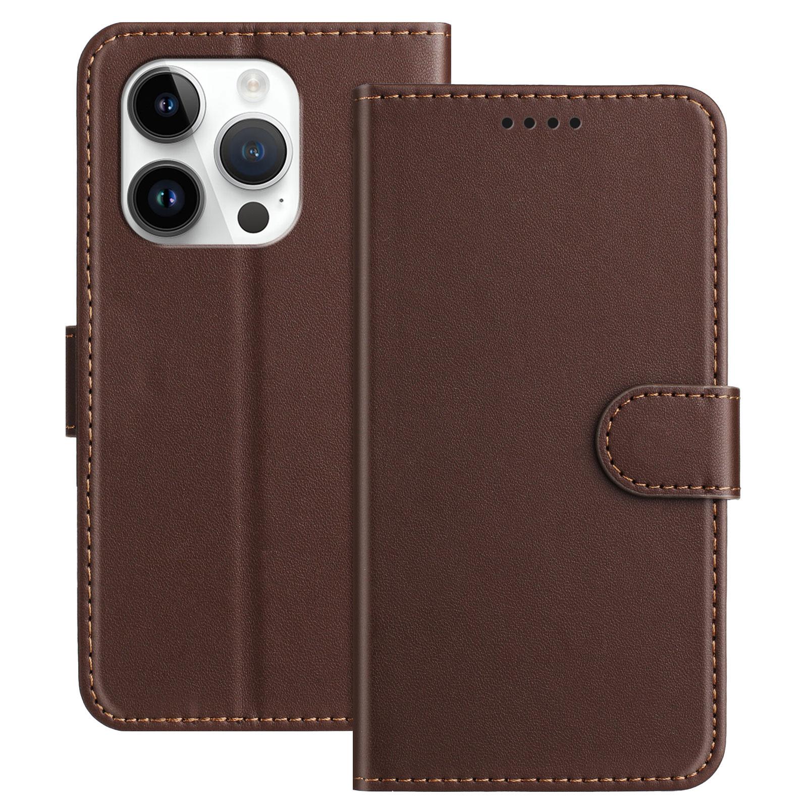 

For iPhone 14 Pro Leather Case Wallet Stand Solid Color Anti Drop Phone Cover G