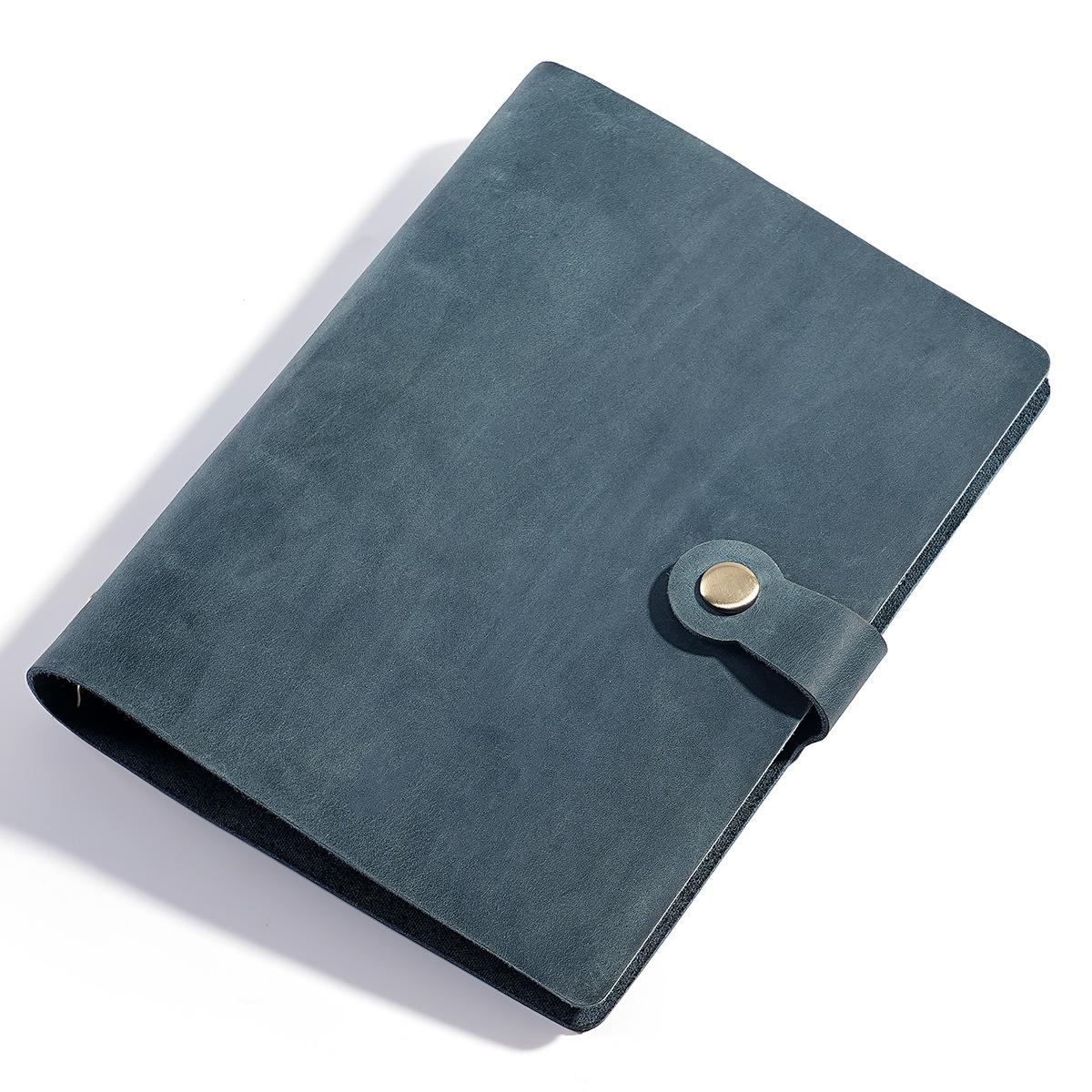 Handmade Real Genuine Full Grain Leather Book Cover Notebook Note Book Crazy Horse Leather Business Notebook for Student синий